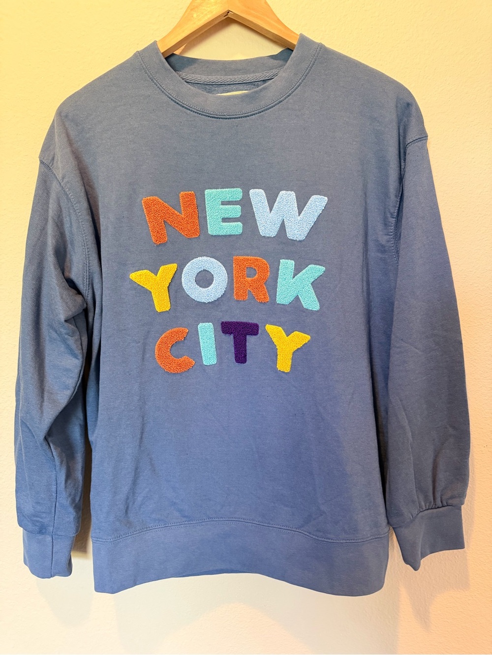 New York Popular NYC Chenille Letter Crewneck Sweatshirt Size L #0121